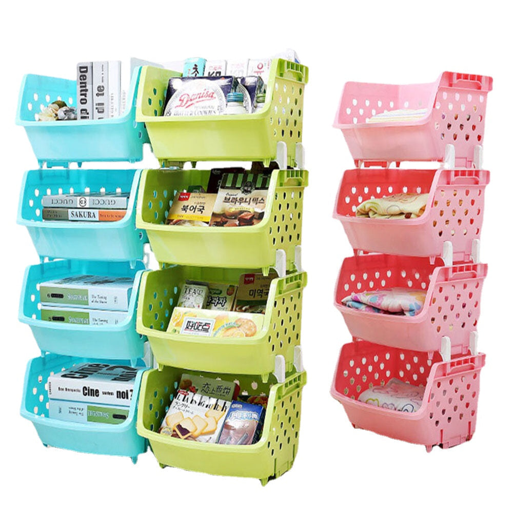 4 Tiers Plastic Stacked Storage Basket Fruit Vegetables Holders Shelf Rack Store for Kitchen Tools Image 1