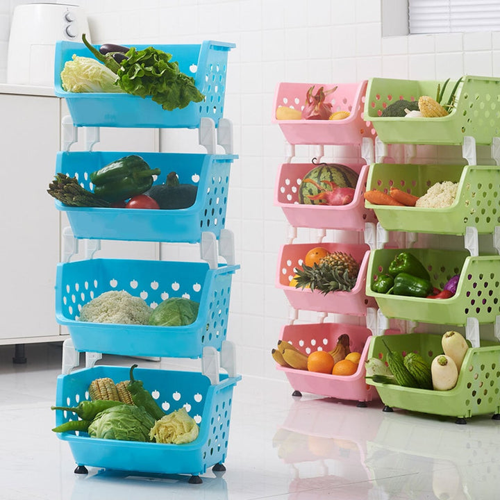 4 Tiers Plastic Stacked Storage Basket Fruit Vegetables Holders Shelf Rack Store for Kitchen Tools Image 1