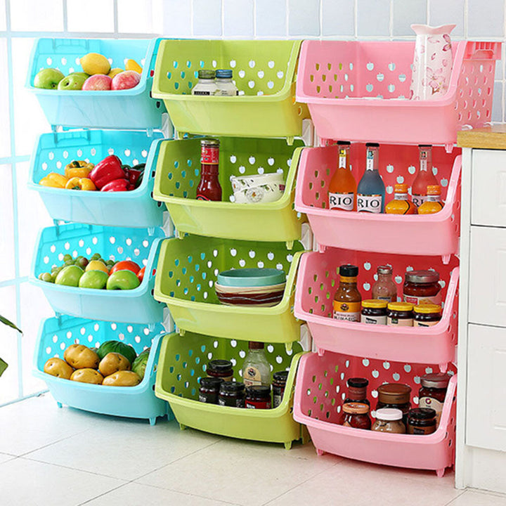 4 Tiers Plastic Stacked Storage Basket Fruit Vegetables Holders Shelf Rack Store for Kitchen Tools Image 5