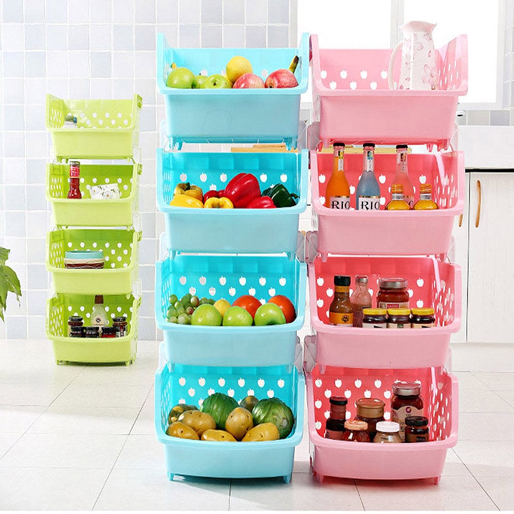 4 Tiers Plastic Stacked Storage Basket Fruit Vegetables Holders Shelf Rack Store for Kitchen Tools Image 1