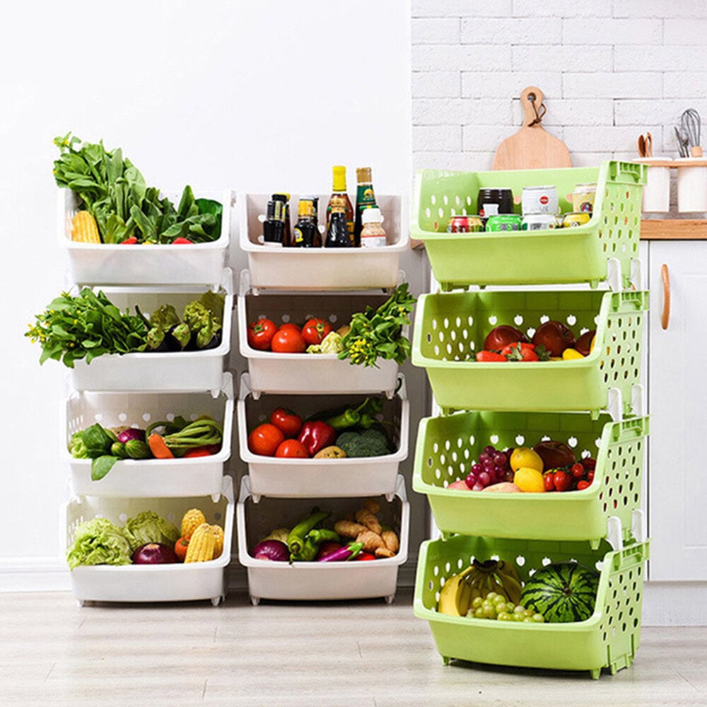 4 Tiers Plastic Stacked Storage Basket Fruit Vegetables Holders Shelf Rack Store for Kitchen Tools Image 1