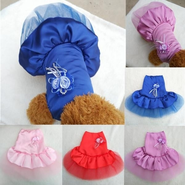 4 Colors Summer Puppy Pet Dog Tutu Lace Satin Skirt Cat Princess Party Wedding Dress Image 2