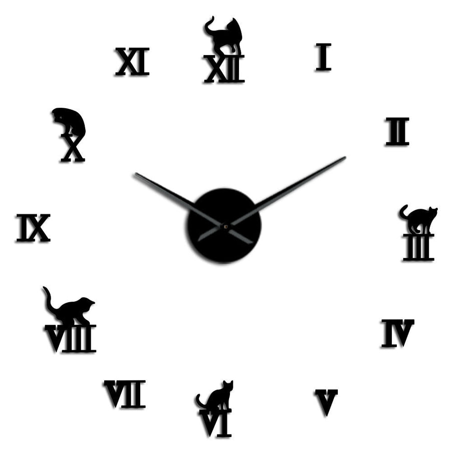 47 Inch 3D Large Wall Clock DIY Large Modern Frameless Cat Big Clock Mirror For Bedroom Living Room Kittens Kitty Wall Image 1