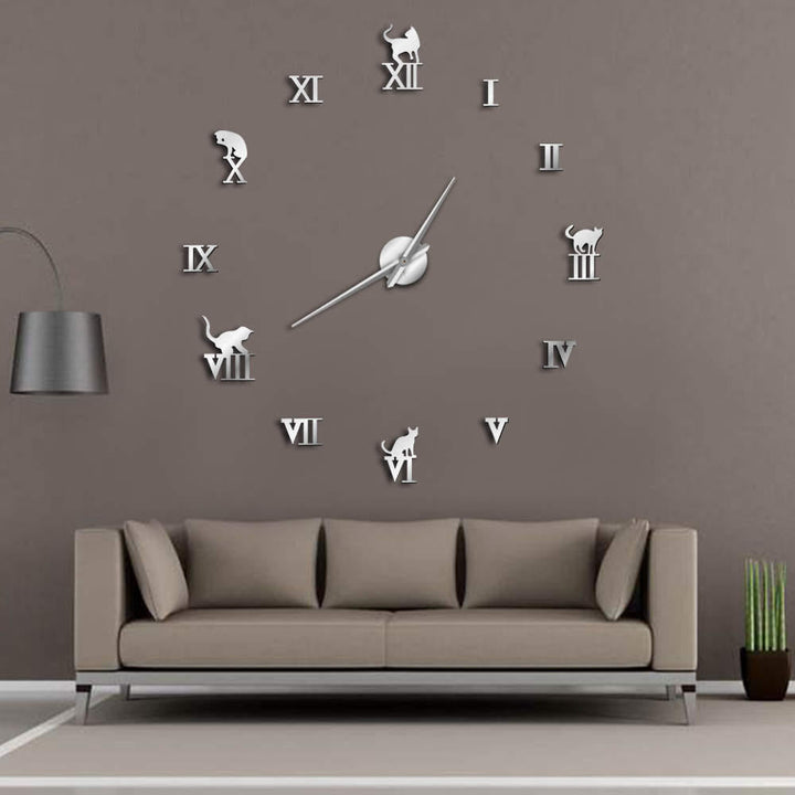 47 Inch 3D Large Wall Clock DIY Large Modern Frameless Cat Big Clock Mirror For Bedroom Living Room Kittens Kitty Wall Image 2