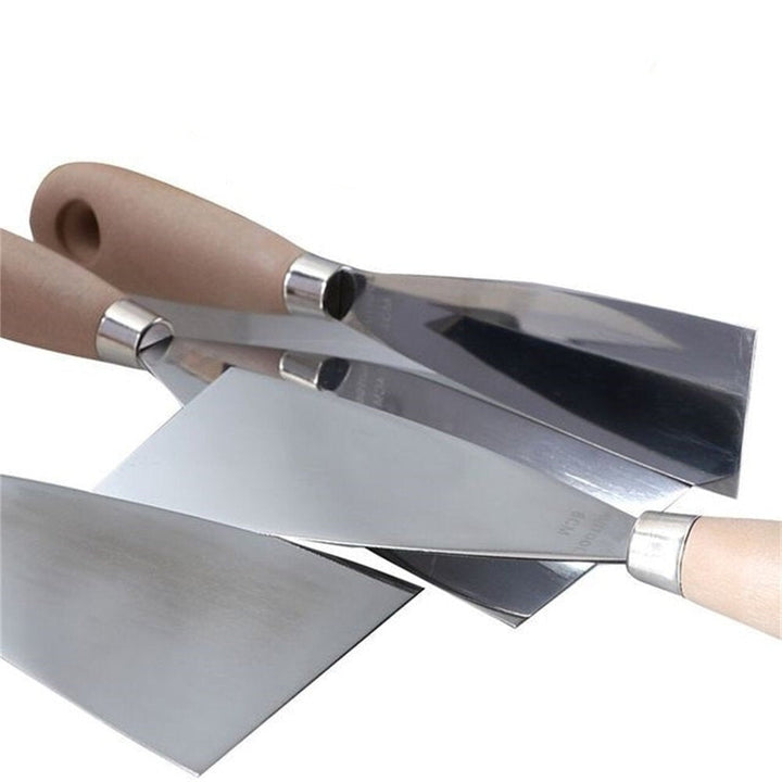 4Pcs Stainless Steel Thick Putty Knife Shovel Cleaning Push Wooden Handle Scrapers Image 1