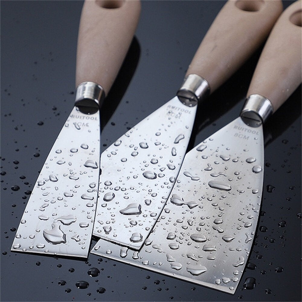 4Pcs Stainless Steel Thick Putty Knife Shovel Cleaning Push Wooden Handle Scrapers Image 2