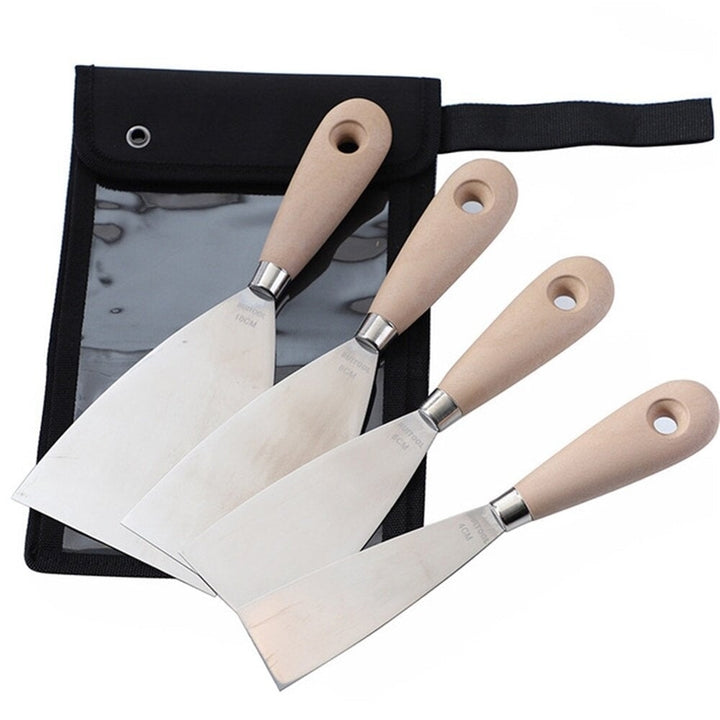 4Pcs Stainless Steel Thick Putty Knife Shovel Cleaning Push Wooden Handle Scrapers Image 3