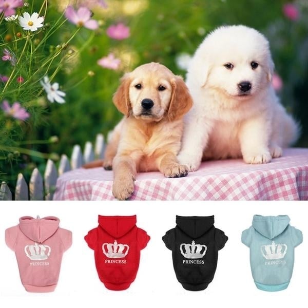 4Colors Winter Pets Dog Princess Crown Printed Clothes Puppy Cat Hoodie Warm Coat DTTT Image 4