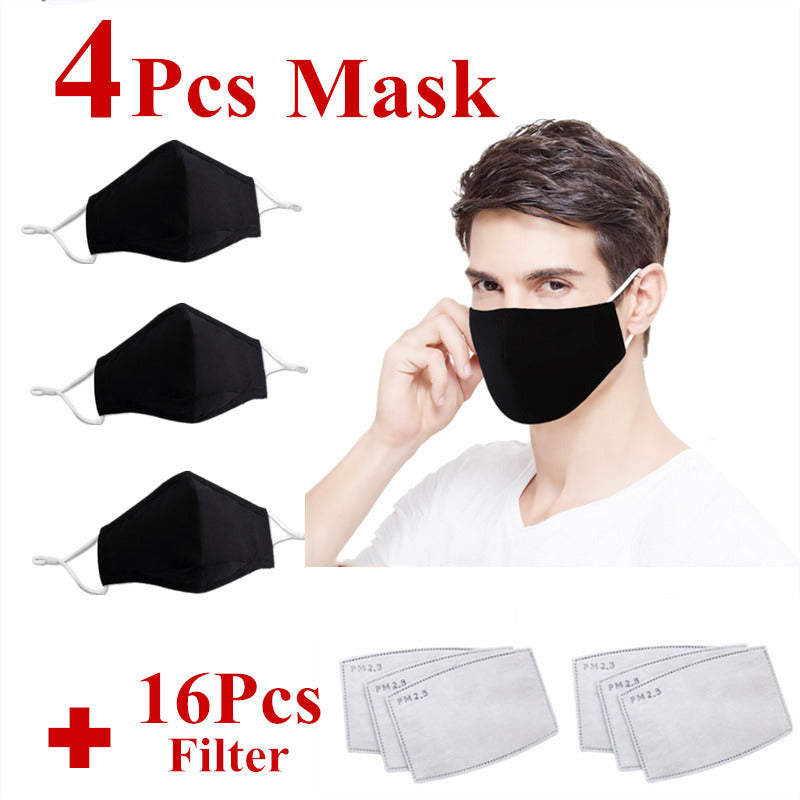 4pcs Cotton Mouth Mask Anti-Dust 16pcs Activated Carbon Filter Image 7