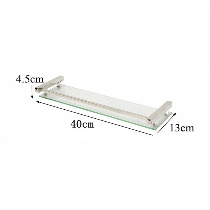 40,50,60CM Modern Bathroom Glass Shower Caddy Storage Shelf Wall Mounted Brass Base and Glass Tier Image 5