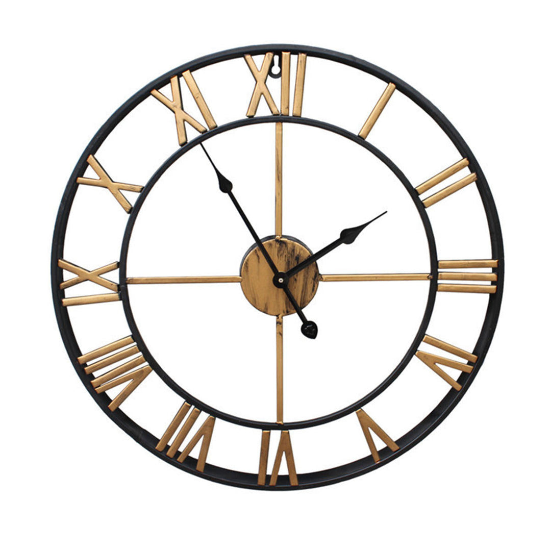 40cm,50cm Large Metal Skeleton Wall Clock Antique gold Round Living Room Image 1