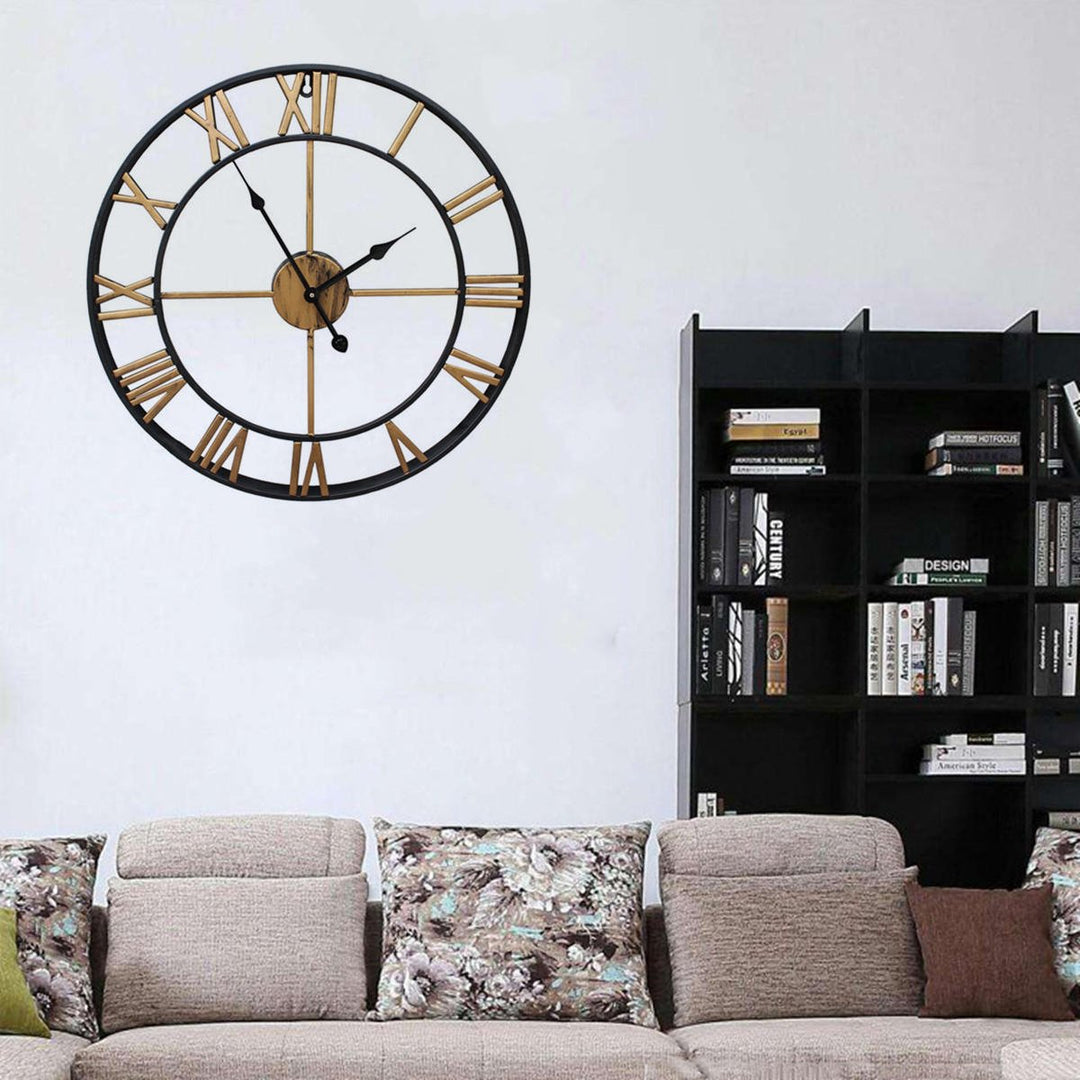 40cm,50cm Large Metal Skeleton Wall Clock Antique gold Round Living Room Image 2