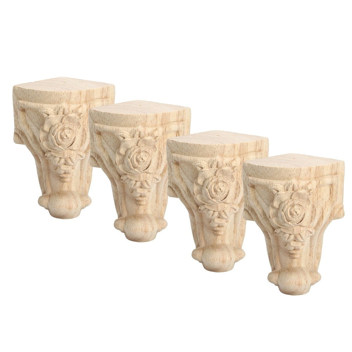 4Pcs Solid Wood Carved Furniture Foot Leg Support TV Cabinet Couch Sofa European Style Image 8