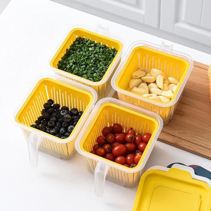 4PCS Kitchen Storage Boxes Plastic Rice Food Drain Seal Container Crisper Image 4