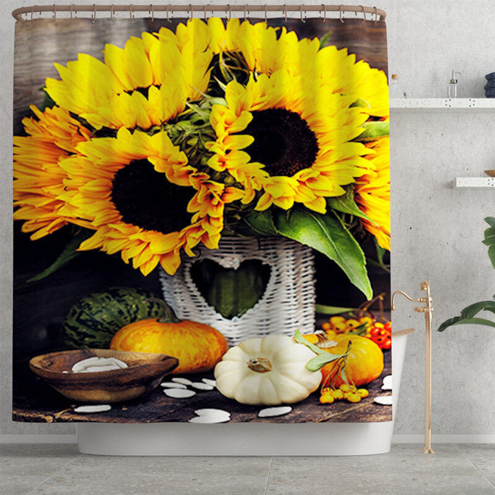 4PCS Non Slip Sunflower Pattern Toilet Polyester Cover Mat Set Waterproof Bathroom Shower Curtains Image 4