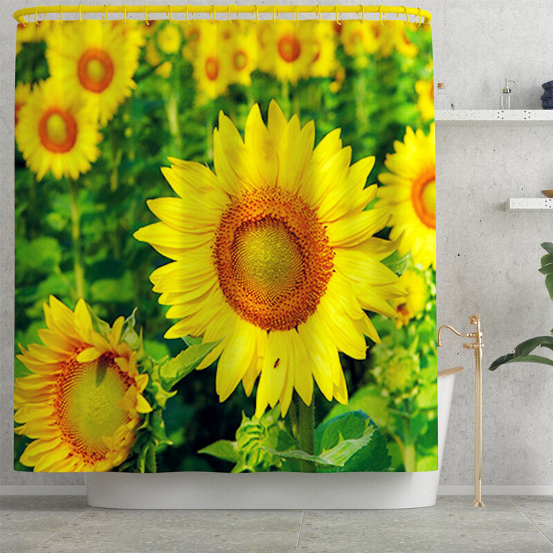 4PCS Non Slip Sunflower Pattern Toilet Polyester Cover Mat Set Waterproof Bathroom Shower Curtains Image 5