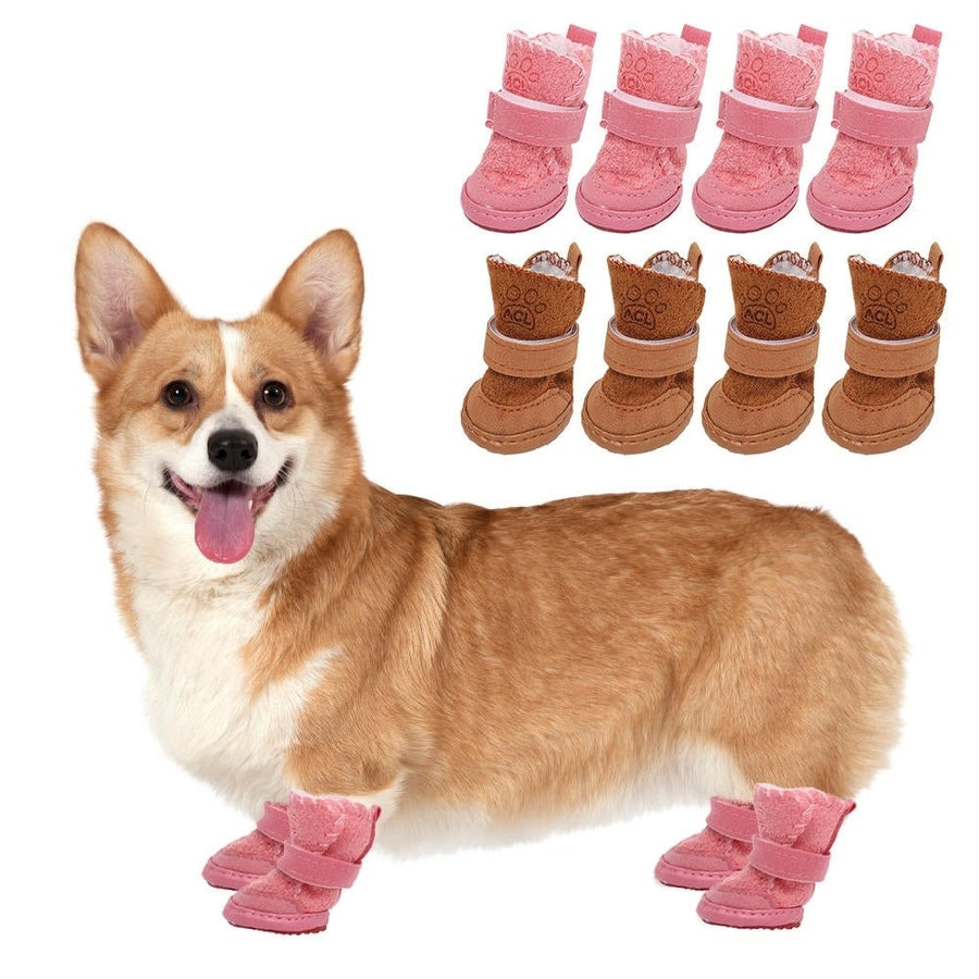 4pcs Pet Winter Warm Shoes Boots Puppy Cotton Blend Winter Snow Warm Walking Boots Fancy Dress up Winter Puppy Cats Warm Image 1