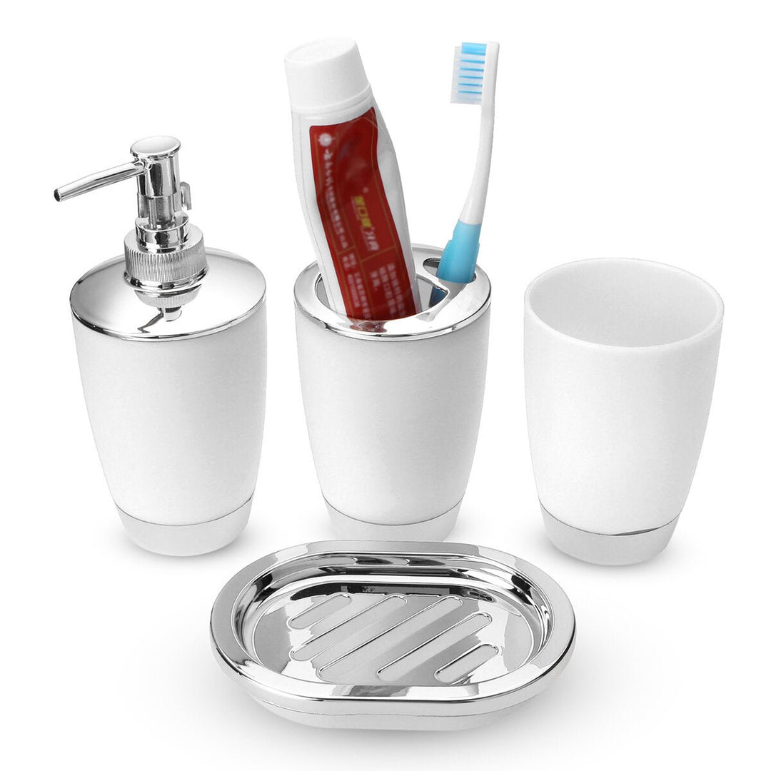 4Pcs Plastic Bathroom Set Cup Toothbrush Holder Soap Dish Dispenser Bottle Washroom Accessories Image 4