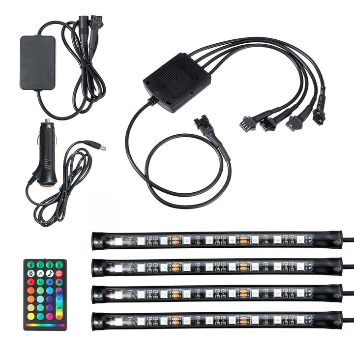 4PCS 9LED RGB Strip Lights Underglow Underbody Remote Control Decorative Floor Atmosphere Strip Interior Lamp Image 1