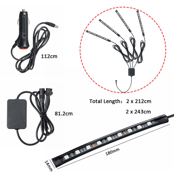 4PCS 9LED RGB Strip Lights Underglow Underbody Remote Control Decorative Floor Atmosphere Strip Interior Lamp Image 4