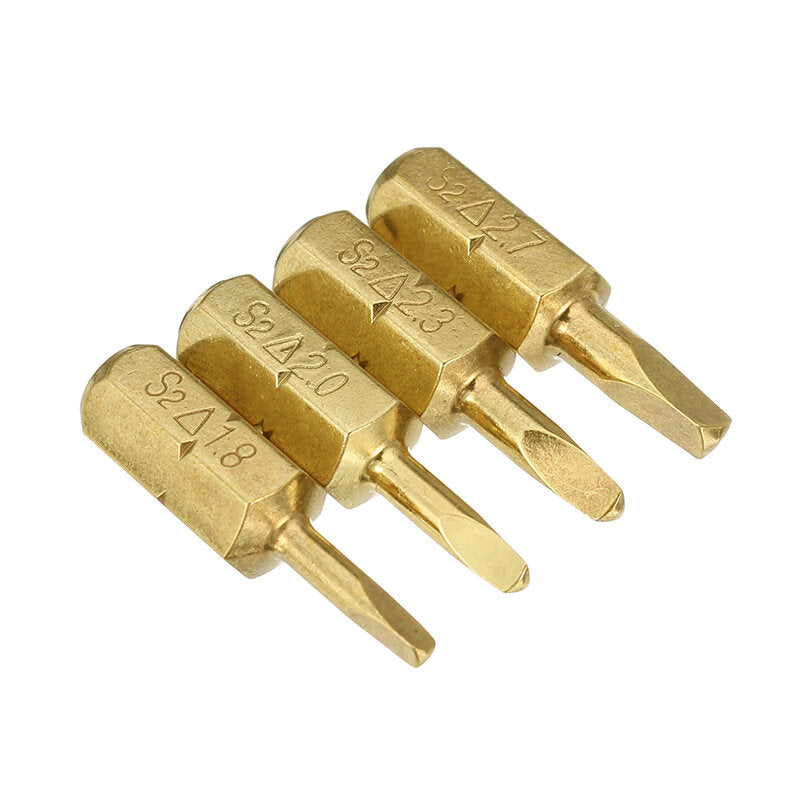 4pcs 25mm 1.8-2.7mm Triangle Shaped Screwdriver Bits 1,4 Inch Hex Shank Electroplating Bronze Image 2