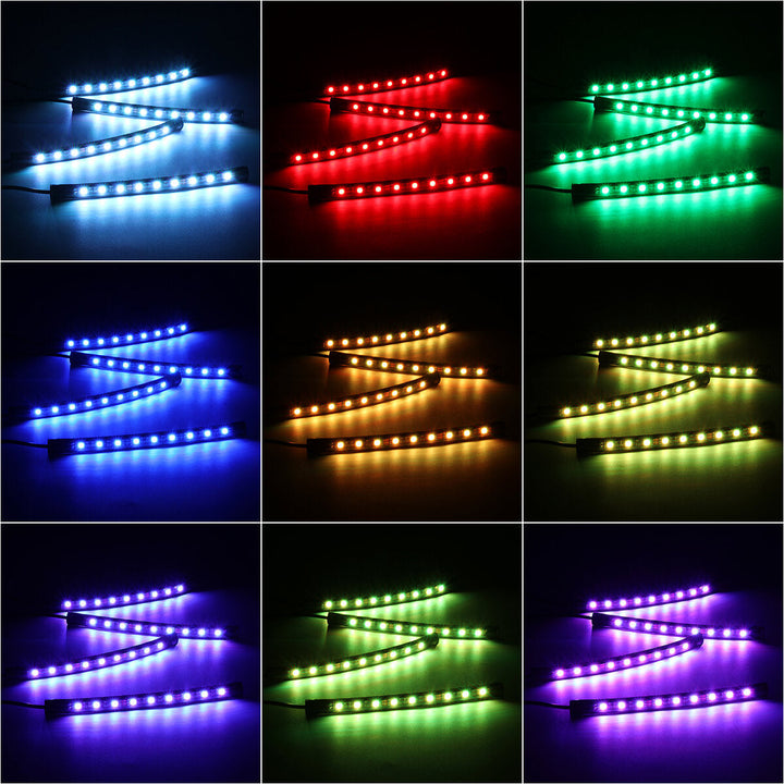 4PCS 9LED RGB Strip Lights Underglow Underbody Remote Control Decorative Floor Atmosphere Strip Interior Lamp Image 11