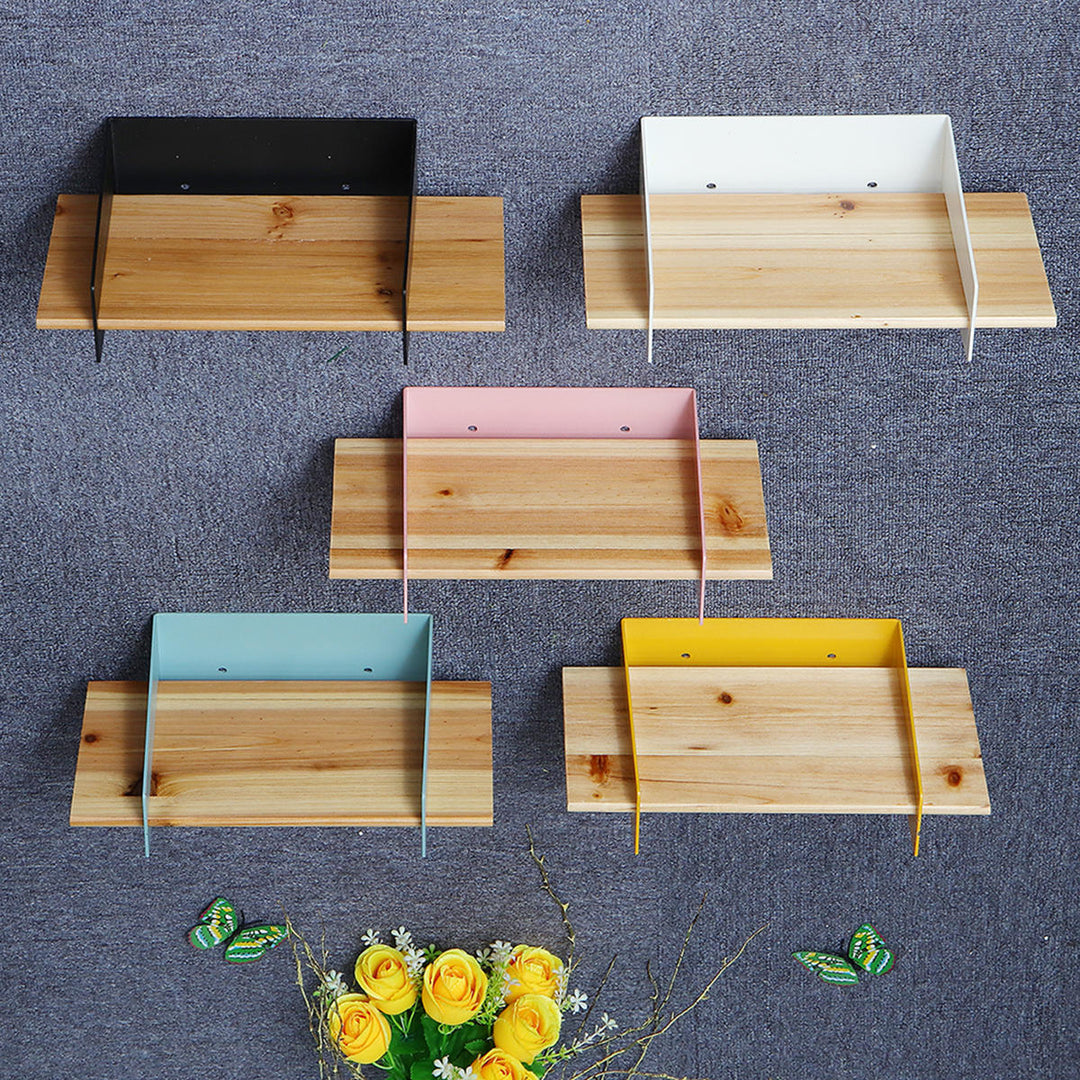 5 Color 20CM Floating Wall Mounted Shelf Hanging Holder Storage Iron Wood Display Bookshelf Bracket Image 7