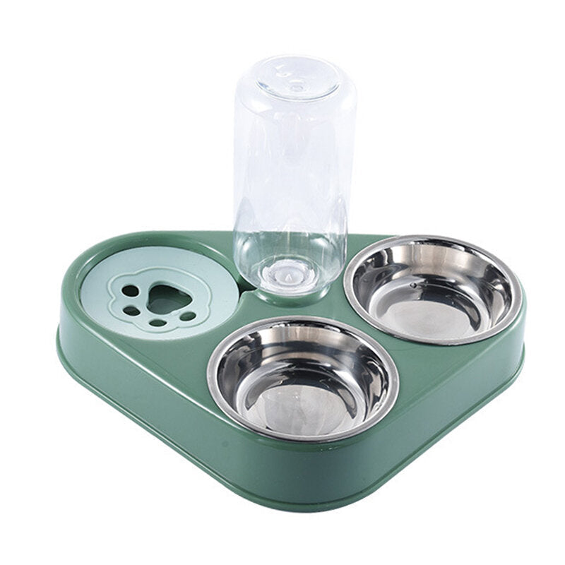 500ML 3 in 1 Dog Feeder Bowl With Dog Water Bottle Cat Automatic Drinking Bowl Cat Food Bowl Pet Stainless Steel Double Image 1