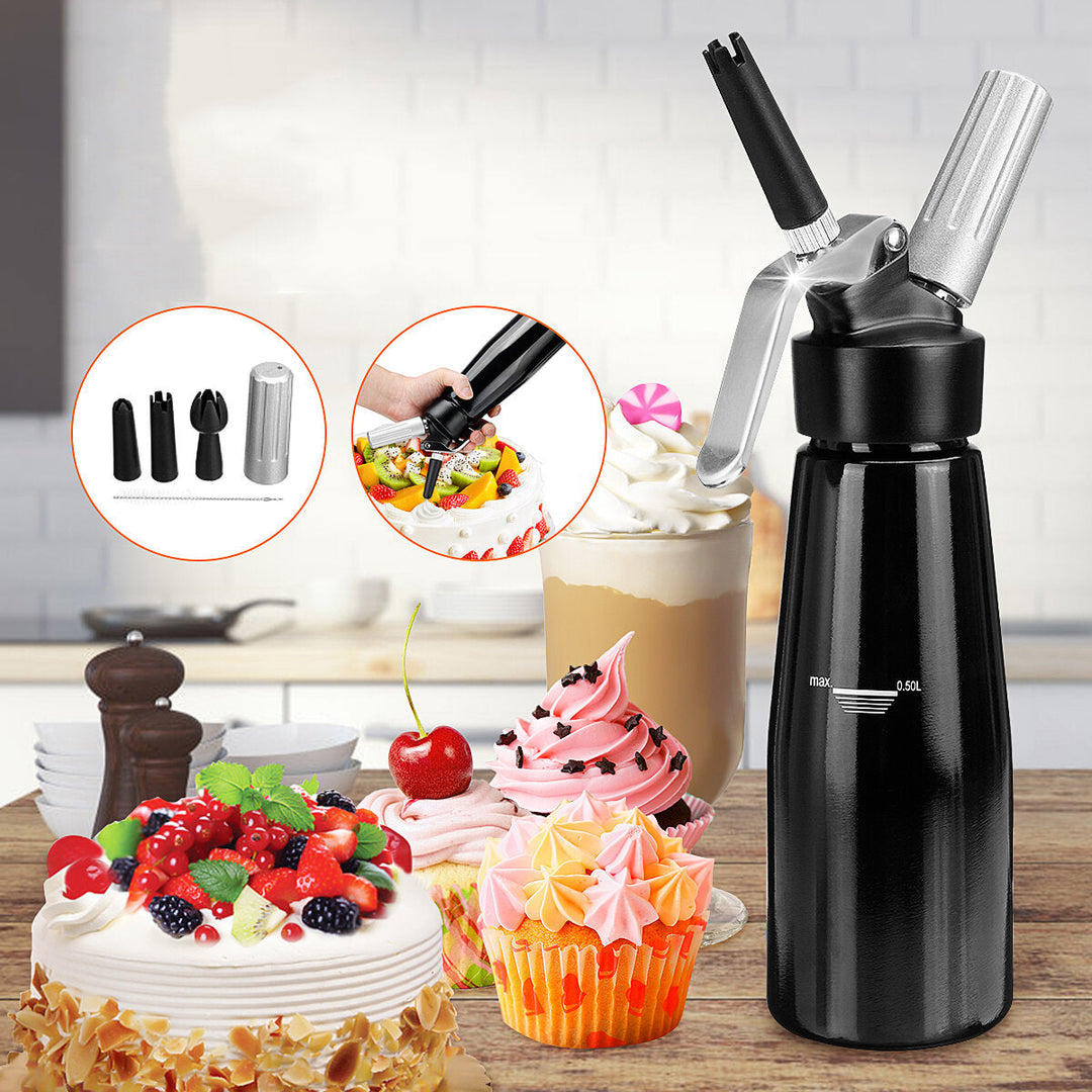 500ml Whipped Cream Dispenser Whipper Cracker Attachen Nozzles Desserts Maker Kitchen Bakeware Tool Image 2