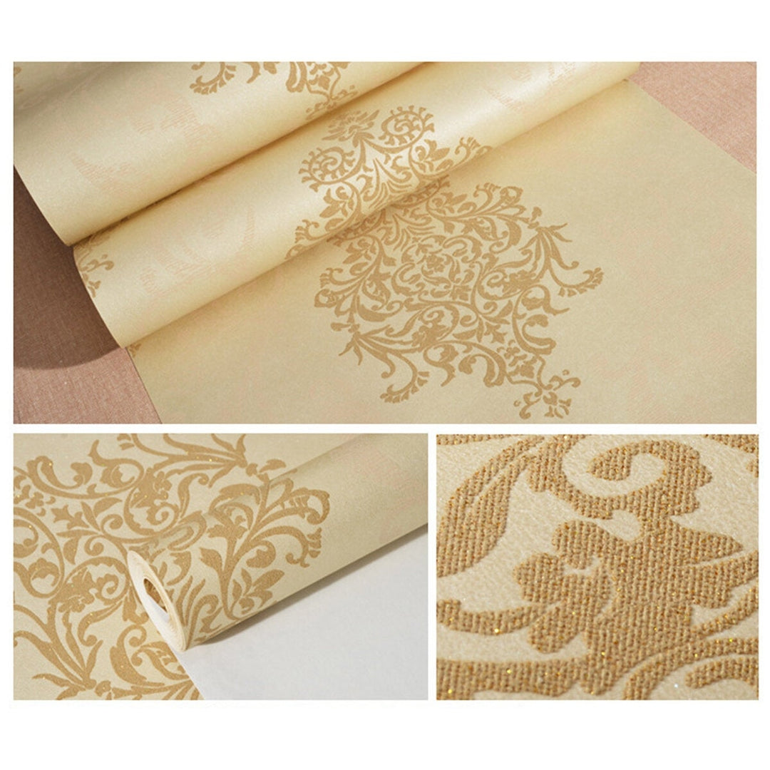 53cmx10M 3D Wallpaper Roll Non-woven European Gold Damask Embossed Textured Image 3