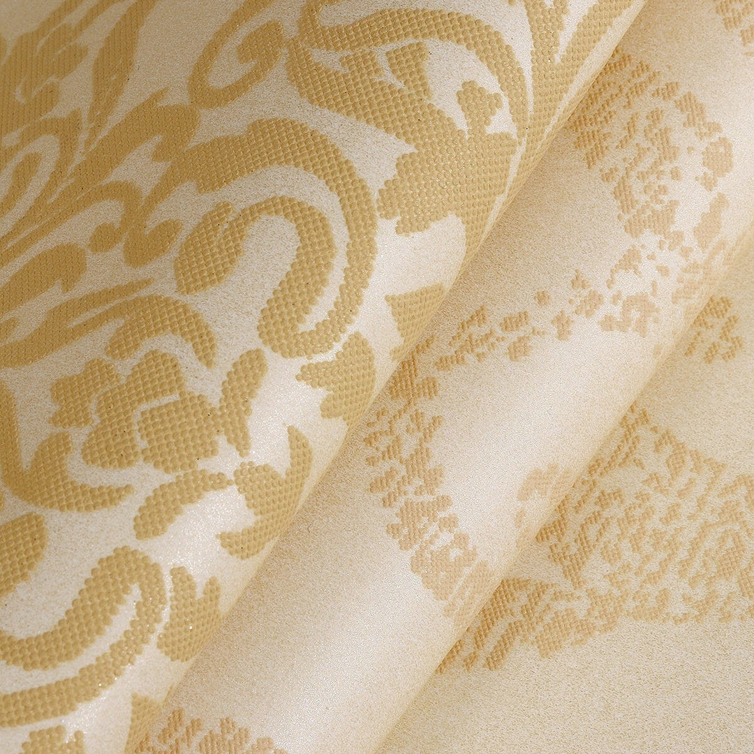 53cmx10M 3D Wallpaper Roll Non-woven European Gold Damask Embossed Textured Image 5