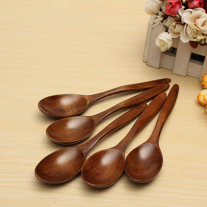 5Pcs Wooden Cooking Kitchen Utensil Coffee Tea Ice Cream Soup Caterin Spoon Tool Image 4