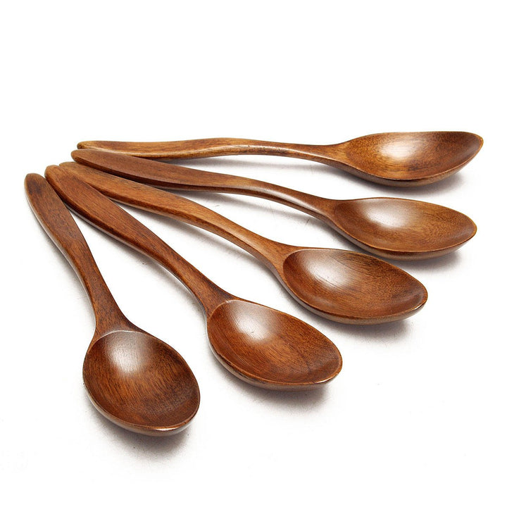 5Pcs Wooden Cooking Kitchen Utensil Coffee Tea Ice Cream Soup Caterin Spoon Tool Image 5