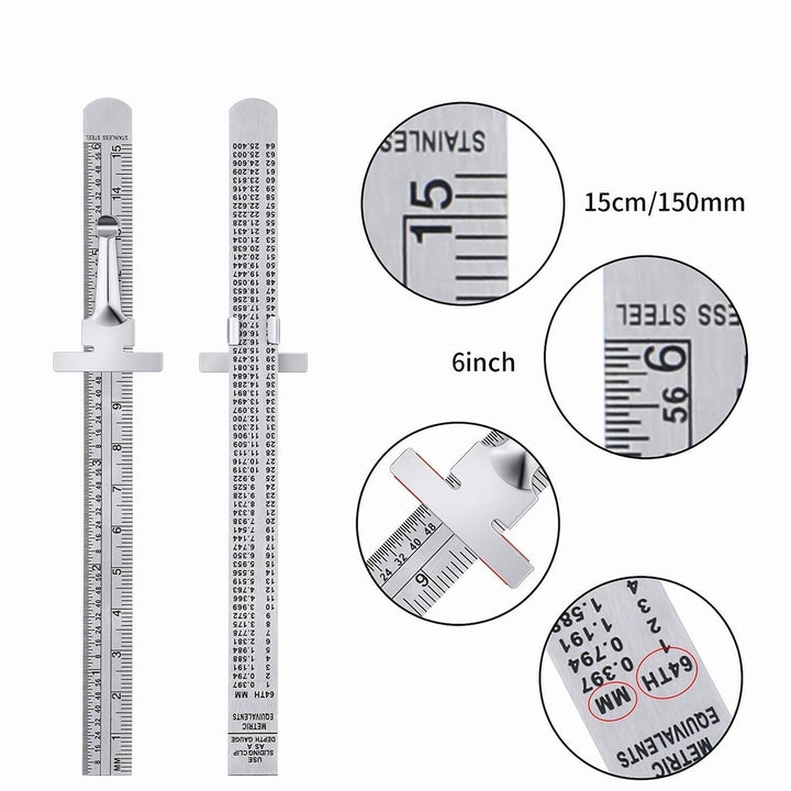 6 Inch,15 Cm Stainless Steel Retractable Clip Ruler with Metric and Imperial Image 5