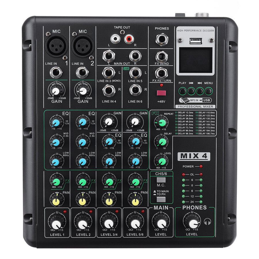 6 Channel bluetooth DJ HD Mic Audio Mixer Control LED Digital Display Music Stream with USB Interface Image 1