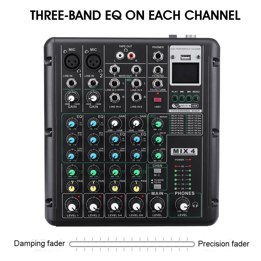 6 Channel bluetooth DJ HD Mic Audio Mixer Control LED Digital Display Music Stream with USB Interface Image 5