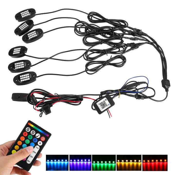 6-in-1 RGB LED Rock Light Fender Underbody Atmosphere Lamp Remote bluetooth APP Image 1