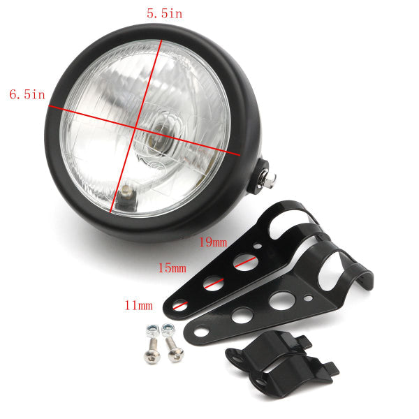 6.5 inch 12V Motorcycle Headlight Hi,lo Beam Matte Black Mount Bracket Cafe Racer For Honda Image 5