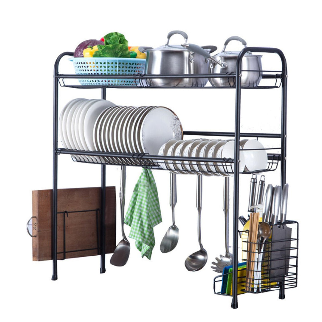 60,70,80,90cm 304 Stainless Steel Rack Shelf Double Layers Storage for Kitchen Dishes Arrangement Image 1