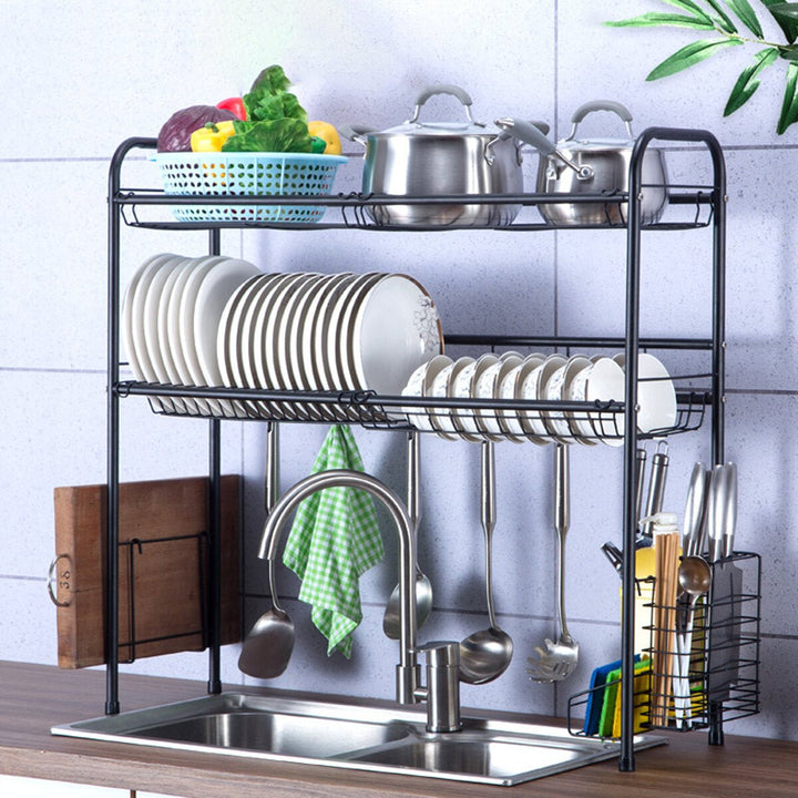 60,70,80,90cm 304 Stainless Steel Rack Shelf Double Layers Storage for Kitchen Dishes Arrangement Image 1