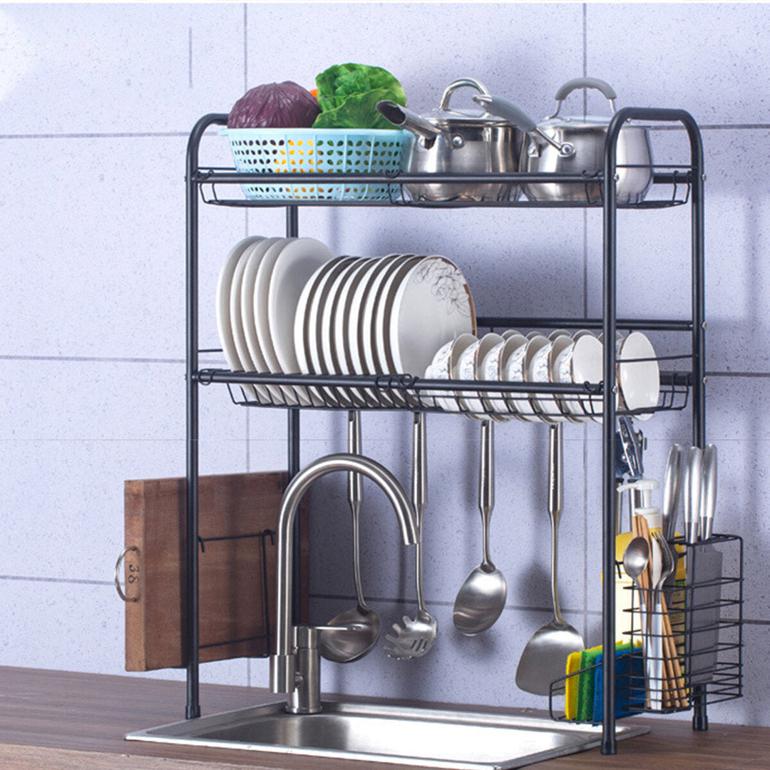 60,70,80,90cm 304 Stainless Steel Rack Shelf Double Layers Storage for Kitchen Dishes Arrangement Image 5