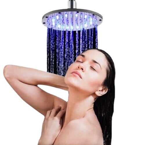 6,8,10 Inch LED Rainfall Shower Head Round Shower Head Automatically RGB Color-Changing Temperature Sensor Showerhead Image 3