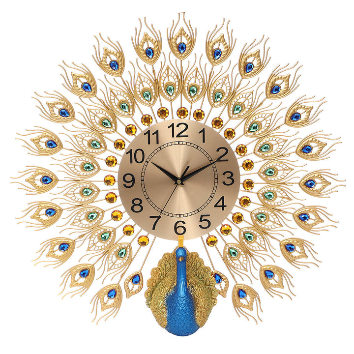 60x58cm Modern Peacock Clock Quartz Living Room Mute Wall Xmas Image 1