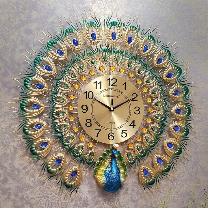 60x58cm Modern Peacock Clock Quartz Living Room Mute Wall Xmas Image 5