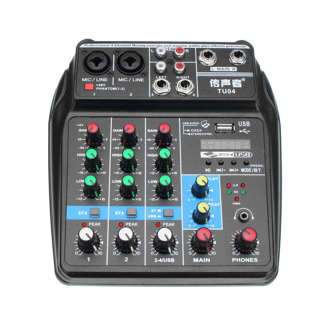 6W Portable bluetooth Sound Card 4 Channel Mixing Console Home Mini USB Mixer with UK US Plug Image 1