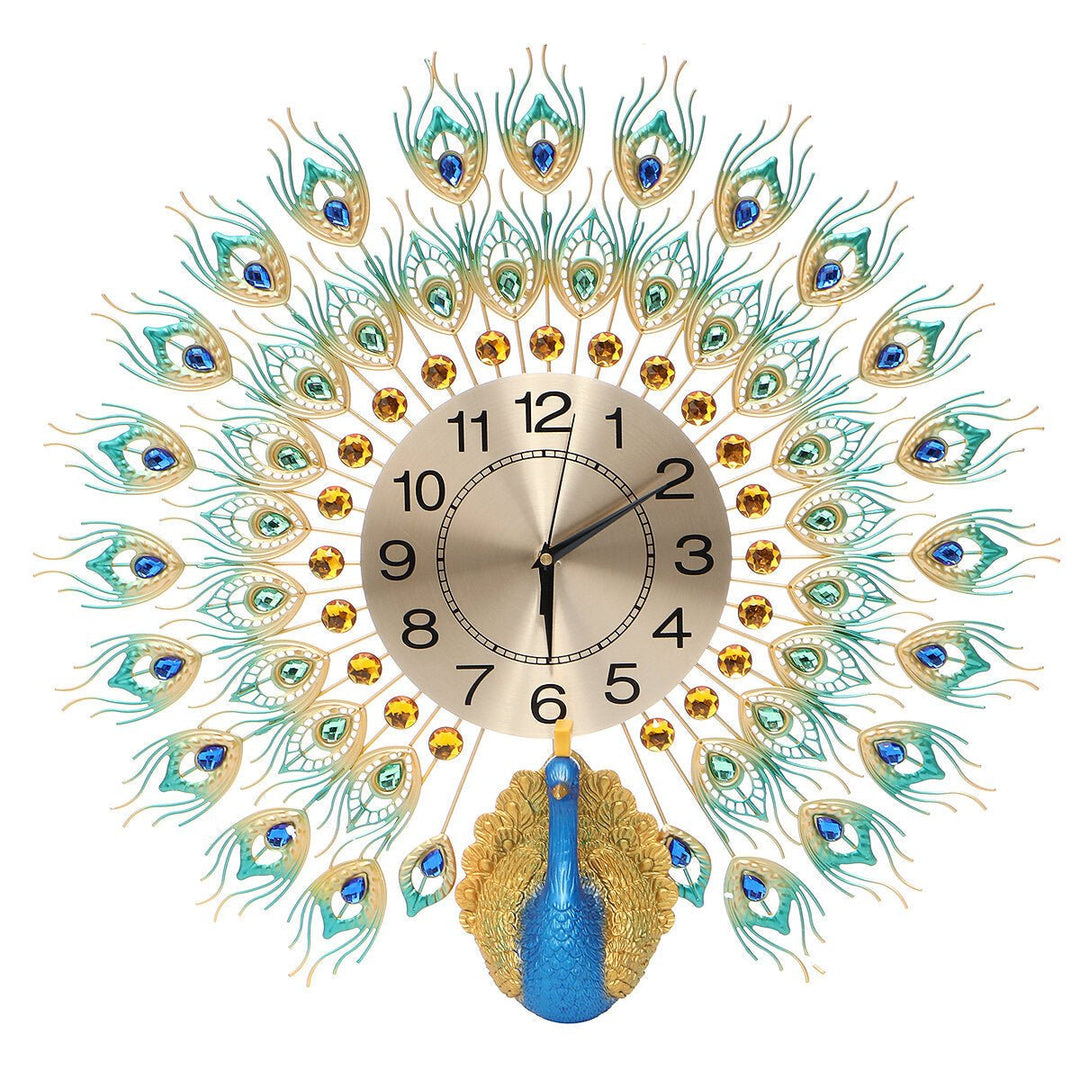 60x58cm Modern Peacock Clock Quartz Living Room Mute Wall Xmas Image 1