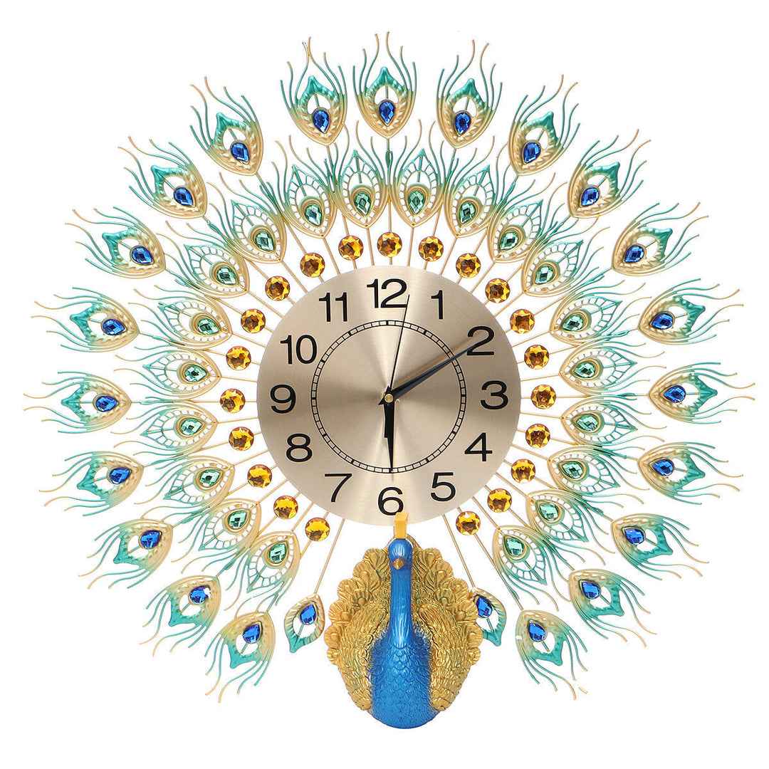 60x58cm Modern Peacock Clock Quartz Living Room Mute Wall Xmas Image 11