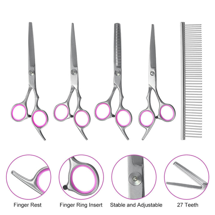 6Pcs Stainless Pet Dog Cat Hair Grooming Scissors Cutting Curved Thinning Shears Image 5