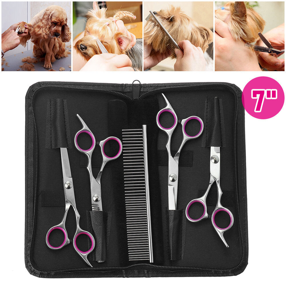 6Pcs Stainless Pet Dog Cat Hair Grooming Scissors Cutting Curved Thinning Shears Image 6