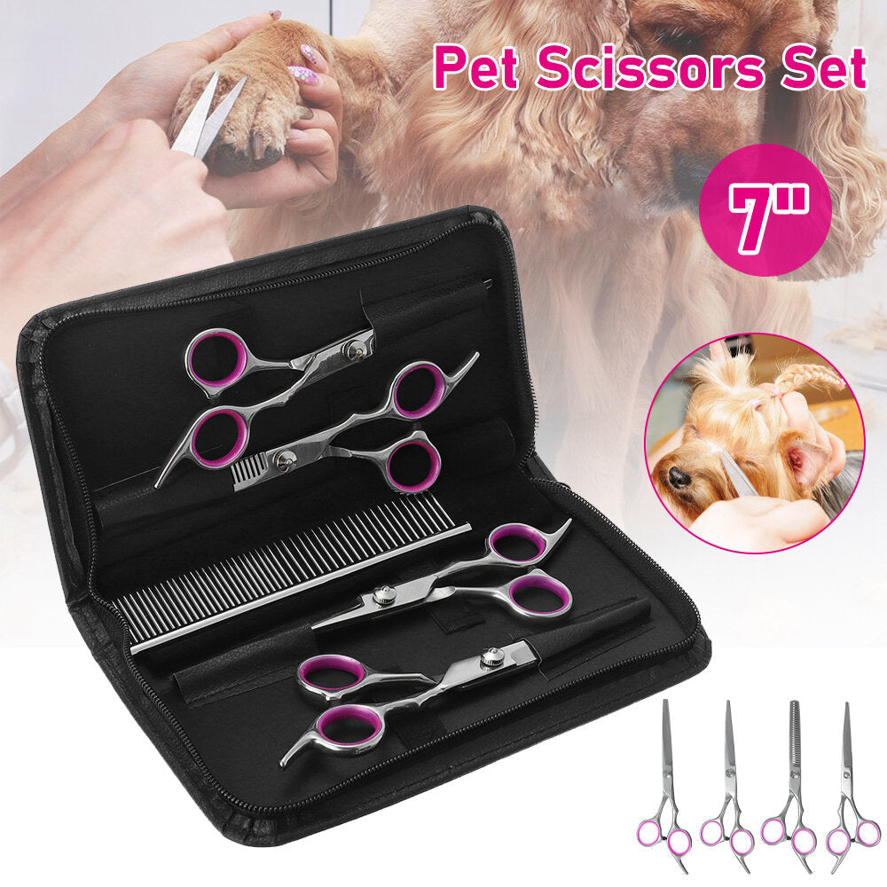 6Pcs Stainless Pet Dog Cat Hair Grooming Scissors Cutting Curved Thinning Shears Image 7